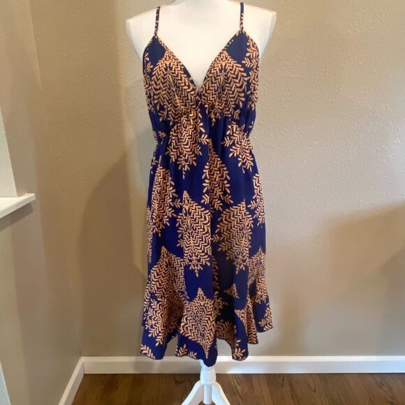 Elegant Blue and Orange Patterned Dress Size XL - Picture 1 of 4